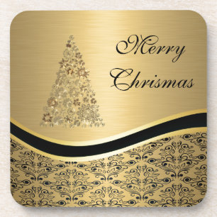 Glamoureuze luxe gouden damast kerstboom onderzetter
