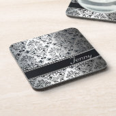 Glamoureuze luxe zilverdampmonogram drankjes onderzetter (Linkerzijde)