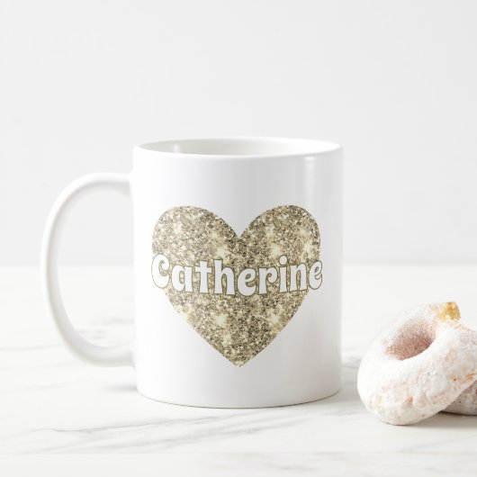 Glamoureuze Meisjesachtige Gouden Glitter Hart Naa Koffiemok (Met donut)