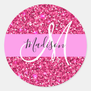 Glamoureuze Meisjesachtige Heet Roze Glitters Schi Ronde Sticker