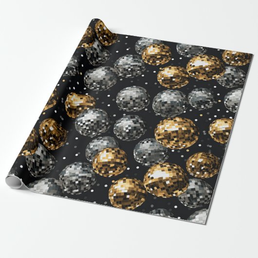Glamoureuze Metallic Goud en Zilveren Discobal Cadeaupapier (Uitgerold)