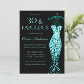 Glamoureuze Mint Blauwgroen Jurk Fabulous 30th Ver Kaart (Staand voorkant)