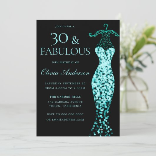 Glamoureuze Mint Blauwgroen Jurk Fabulous 30th Ver Kaart (Staand voorkant)