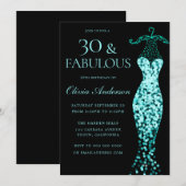 Glamoureuze Mint Blauwgroen Jurk Fabulous 30th Ver Kaart (Voorkant / Achterkant)