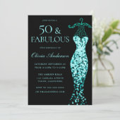 Glamoureuze Mint Blauwgroen Jurk Fabulous 50th Ver Kaart (Staand voorkant)