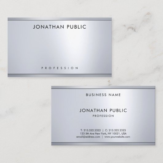 Glamoureuze moderne zilveren metallic look elegant visitekaartje (Voorkant / Achterkant)
