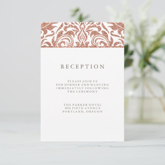 Glamoureuze namaak rozen gouden glinsterende damas kaart (Staand voorkant)