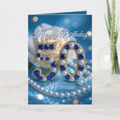 Glamoureuze Navy Blue Pareltjes en Parels 50ste ve Kaart (Voorkant)