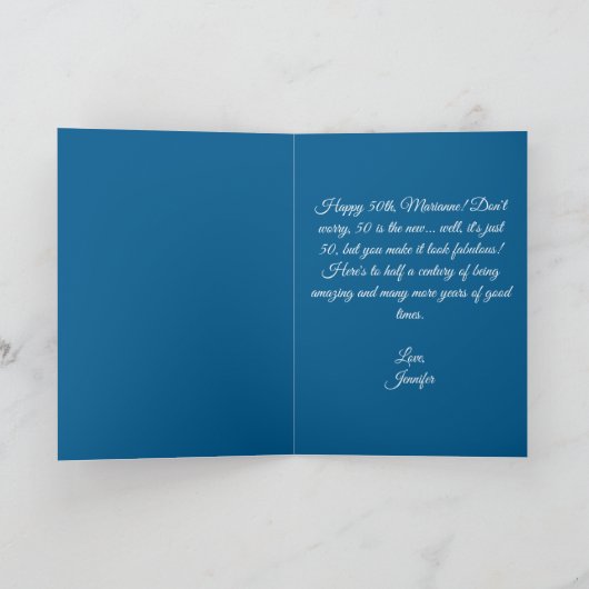 Glamoureuze Navy Blue Pareltjes en Parels 50ste ve Kaart (Binnen)