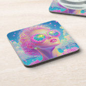 Glamoureuze Neon Vrouw Met Mousserende Brillen Bier Onderzetter (Linkerzijde)