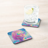 Glamoureuze Neon Vrouw Met Mousserende Brillen Bier Onderzetter (Rechterzijde)