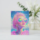 Glamoureuze Neon Vrouw Met Mousserende Brillen Briefkaart (Staand voorkant)