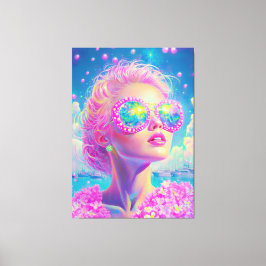 Glamoureuze Neon Vrouw Met Mousserende Brillen Canvas Afdruk