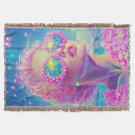 Glamoureuze Neon Vrouw Met Mousserende Brillen Deken