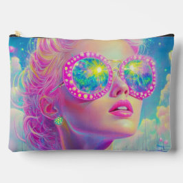 Glamoureuze Neon Vrouw Met Mousserende Brillen Etui