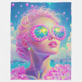 Glamoureuze Neon Vrouw Met Mousserende Brillen Fleece Deken