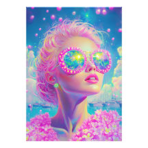 Glamoureuze Neon Vrouw Met Mousserende Brillen