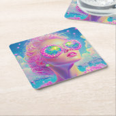 Glamoureuze Neon Vrouw Met Mousserende Brillen Kartonnen Onderzetters (Schuin)