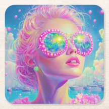 Glamoureuze Neon Vrouw Met Mousserende Brillen