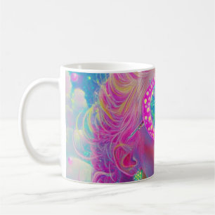 Glamoureuze Neon Vrouw Met Mousserende Brillen Koffiemok