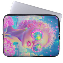 Glamoureuze Neon Vrouw Met Mousserende Brillen Laptop Sleeve