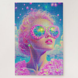 Glamoureuze Neon Vrouw Met Mousserende Brillen Legpuzzel