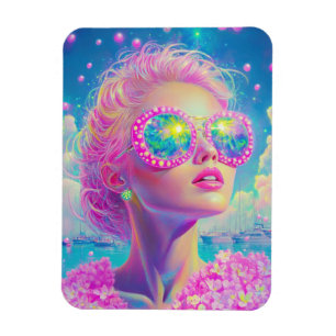 Glamoureuze Neon Vrouw Met Mousserende Brillen Magneet