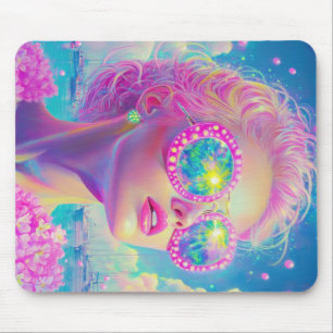 Glamoureuze Neon Vrouw Met Mousserende Brillen Muismat