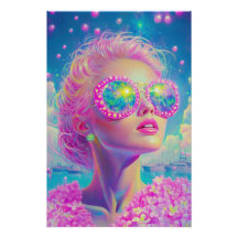 Glamoureuze Neon Vrouw Met Mousserende Brillen