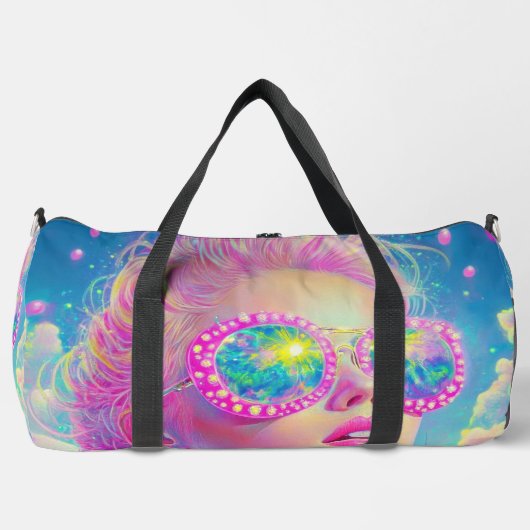 Glamoureuze Neon Vrouw Met Mousserende Brillen Plunjezak (Voorkant)