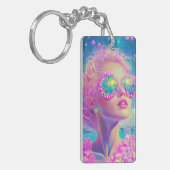 Glamoureuze Neon Vrouw Met Mousserende Brillen Sleutelhanger (Voorkant Links)