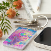 Glamoureuze Neon Vrouw Met Mousserende Brillen Sleutelhanger (Voorkant Rechts)