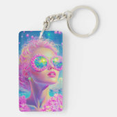 Glamoureuze Neon Vrouw Met Mousserende Brillen Sleutelhanger (achterkant)