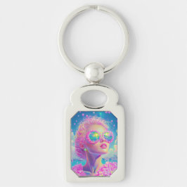 Glamoureuze Neon Vrouw Met Mousserende Brillen Sleutelhanger