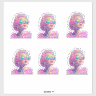 Glamoureuze Neon Vrouw Met Mousserende Brillen Sticker