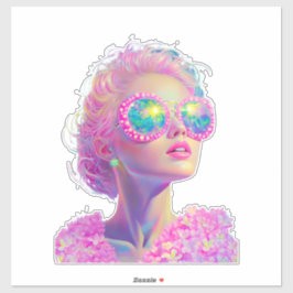 Glamoureuze Neon Vrouw Met Mousserende Brillen Sticker