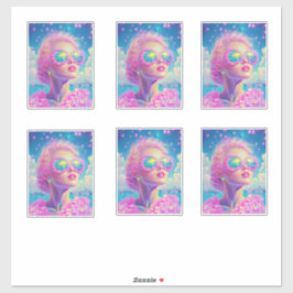 Glamoureuze Neon Vrouw Met Mousserende Brillen Sticker