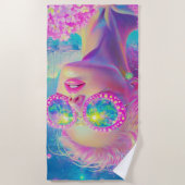 Glamoureuze Neon Vrouw Met Mousserende Brillen Strandlaken (Voorkant)