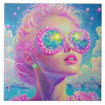 Glamoureuze Neon Vrouw Met Mousserende Brillen