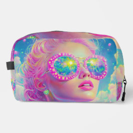 Glamoureuze Neon Vrouw Met Mousserende Brillen Toilettasje