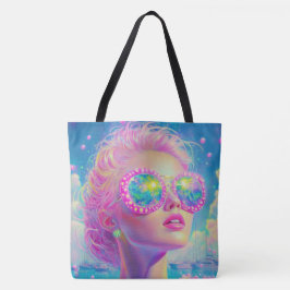 Glamoureuze Neon Vrouw Met Mousserende Brillen Tote Bag