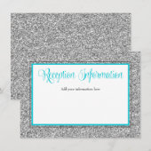Glamoureuze nepschittering zilver teal ontvangst informatiekaartje (Voorkant / Achterkant)