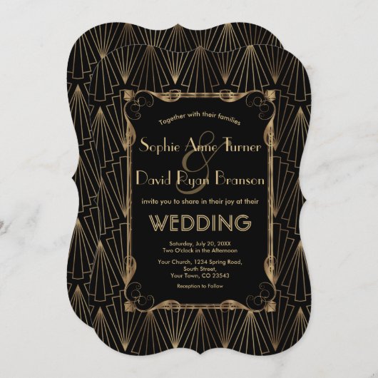 Glamoureuze Old Hollywood Goud Zwarte Great Gatsby Kaart (Voorkant / Achterkant)