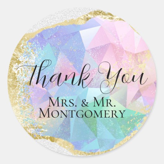 Glamoureuze Opal Edelsteen met Goud op Witte Glitt Ronde Sticker (Voorkant)