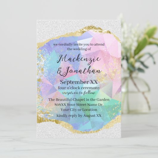 Glamoureuze Opal Edelsteen met Gouden Bruiloft Kaart (Staand voorkant)