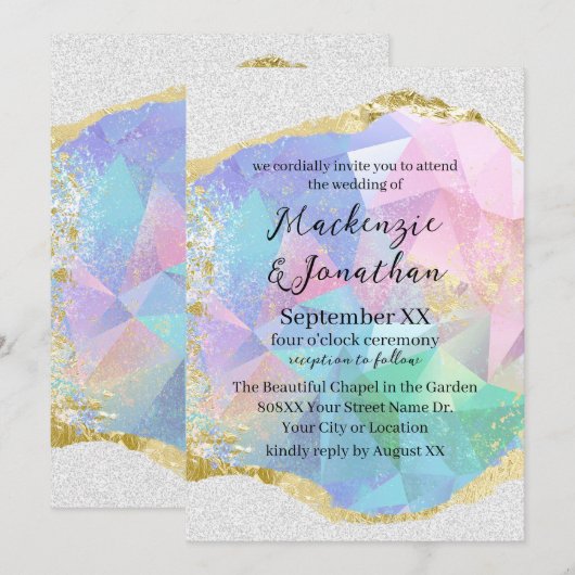 Glamoureuze Opal Edelsteen met Gouden Bruiloft Kaart (Voorkant / Achterkant)