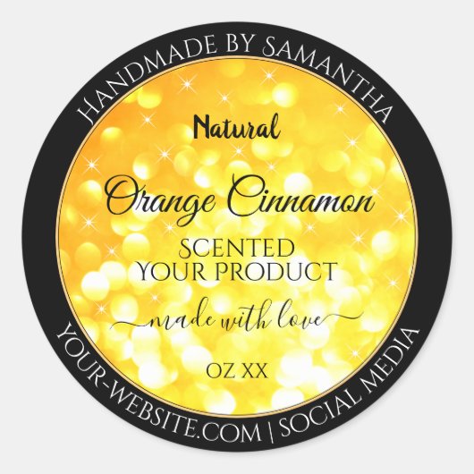 Glamoureuze Oranje mousserende glitteretiketten Ronde Sticker (Voorkant)