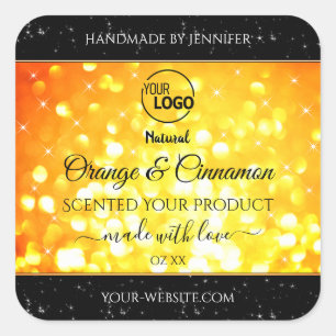 Glamoureuze Oranje mousserende glitteretiketten Vierkante Sticker