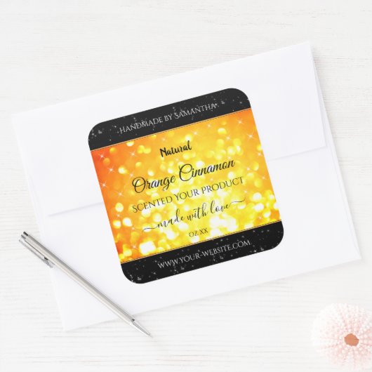 Glamoureuze Oranje mousserende glitteretiketten Vierkante Sticker (Envelop)