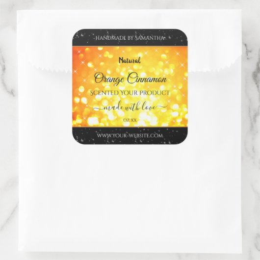 Glamoureuze Oranje mousserende glitteretiketten Vierkante Sticker (Tas)